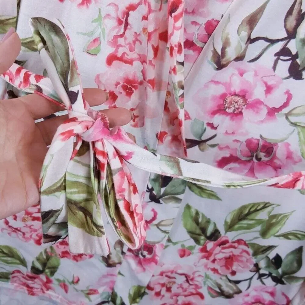 SHOW ME YOUR MUMU Womens Robe White Floral Belted Hi Lo BRIE One Size Fits All